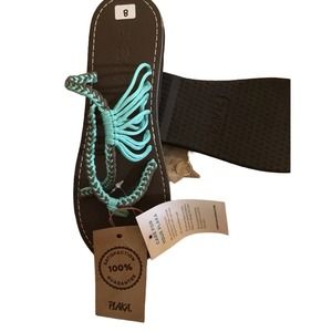 Plaka NWT palm leaf thong sandals brown/turquoise women's 8